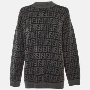 Pre Owned Fendi Grey/Black FF Monogram Cashmere Mock Neck Pullover M
