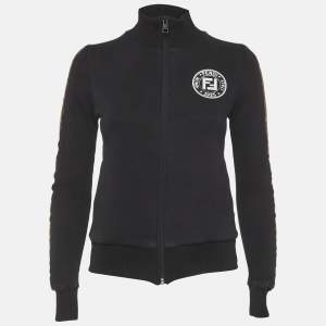 Pre Owned Fendi Black Jersey FF Logo Detail Track Jacket S