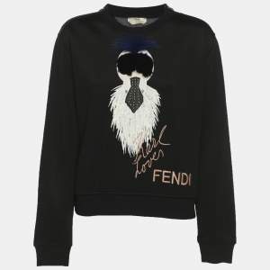مملوكة مسبقًا Fendi Black Jersey Mink Fur Trim Karlito Sweatshirt S
