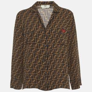 مملوكة مسبقًا Fendi Brown FF Silk Long Sleeve Shirt S