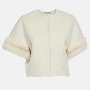 Pre Owned Fendi Cream Cashmere Fur Detail Jacket S