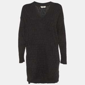 Pre Owned Fendi Black FF Jacquard Jersey Mini Dress S
