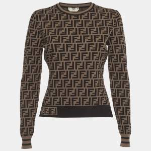 Pre Owned Fendi Brown Zucca Stretch Knit Pullover S