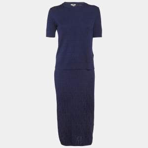 Pre Owned Fendi Blue FF Jersey Top and Skirt Set S/M