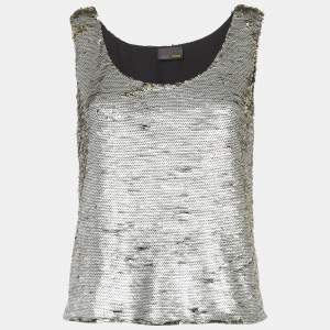 Pre Owned Fendi Silver/Gold Sequins Tank Top S