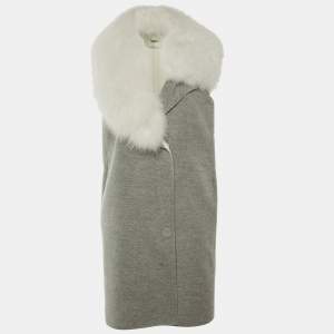 Pre Owned Fendi Grey Cashmere Fox Fur Trim Sleeveless Coat S