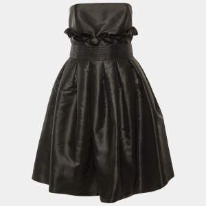 مملوكة مسبقًا Fendi Black Faille Pleated Strapless Dress M