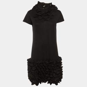 مملوكة مسبقًا Fendi Black Fleece Wool Ruffled Knee Length Dress M
