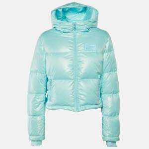 Pre Owned Fendi Sea Blue Synthetic Hooded Puffer Jacket L