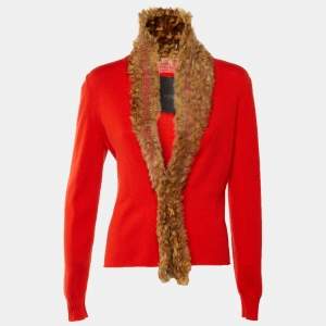 مملوكة مسبقًا Fendi Vintage Red Cashmere Knit & Fur Trim Cardigan S