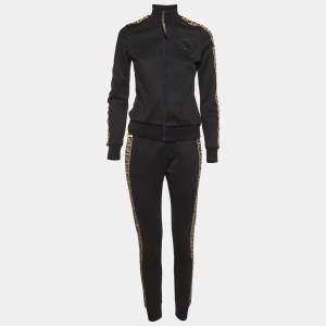 Pre Owned Fendi Black jersey Logo Tape Detail Track Suit S