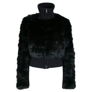 Pre Owned Fendi Black Cashmere and Fox Fur Zip Front Bomber Jacket S