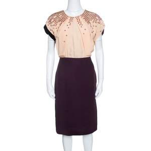 Pre Owned Fendi Colorblock Embellished Bodice Midi Dress M