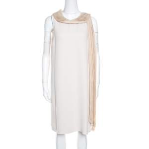 Pre Owned Fendi Beige Silk Pleated Faux Scarf Neck Detail Sleeveless Dress S