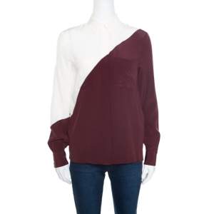 Pre Owned Fendi Colorblock Silk Long Sleeve Blouse S