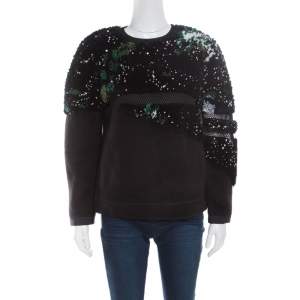 Pre Owned Fendi Black Fleece Wool and Alpaca Blend Crystal Embellished Long Sleeve Jumper S