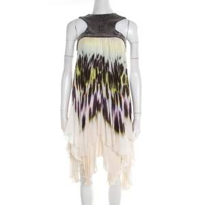 Pre Owned Fendi Multicolor Beaded Bodice Sleeveless High Low Silk Dress S