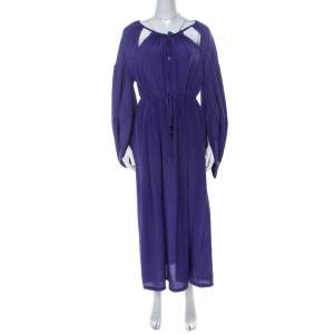 Pre Owned Fendi Violet Crepe Silk Cut Out Detail Raglan Sleeve Midi Dress M