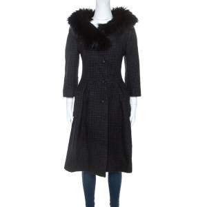 Fendi Charcoal Grey Wool & Silk Fur Trim Coat M