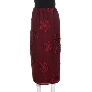 Pre Owned Fendi Burgundy Floral Jacquard Midi Skirt M
