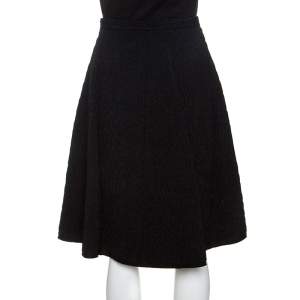 Pre Owned Fendi Black Textured Wool Gathered Hem Detail Skirt M