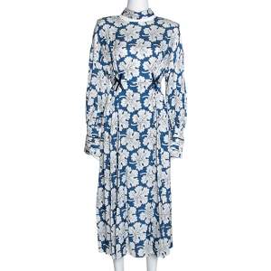 Pre Owned Fendi Blue Floral Printed Silk Cutout Detail Midi Dress M