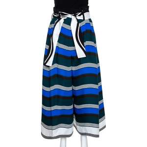 Pre Owned Fendi Multicolor Wave Printed Cotton Wide Leg Trousers M