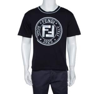 Pre Owned Fendi Black Embossed Logo Print Cotton Fendirama T-Shirt M