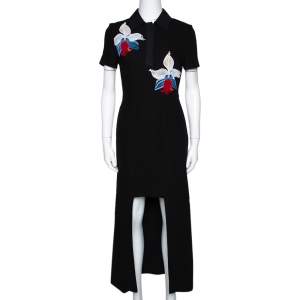 Pre Owned Fendi Black Floral Embroidered Crepe Cutout Detail Dress S