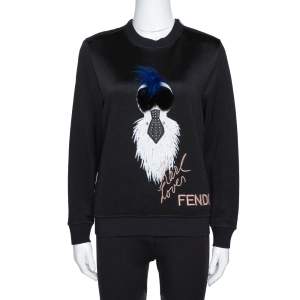 Pre Owned Fendi Black Knit Mink Fur Trim Karlito Sweatshirt M