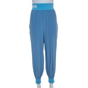 Pre Owned Fendi Blue Silk Side Stripe Detail Tapered Trousers M