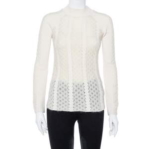 Pre Owned Fendi Off White Knit Paneled Sweater Raglan Sleeve Jumper S