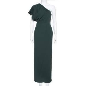 فستان ماكسي فندي كريب أخضر داكن كريب بكتف واحد مقاس صغير - سمول