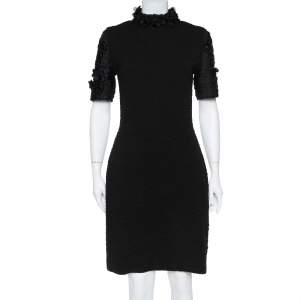 مملوكة مسبقًا Fendi Black Embossed Knit Applique Detail Cloque Dress M