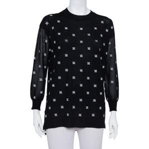 Pre Owned Fendi Black Wool & Silk Logo Embroidered Jumper S