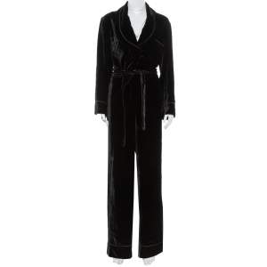 Fendi Black Velvet Belted Jumpsuit M
