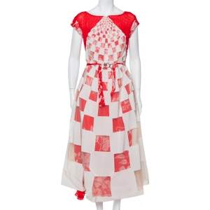 مملوكة مسبقًا Fendi  Red & White Layered Silk & Tulle Flared Midi Dress M