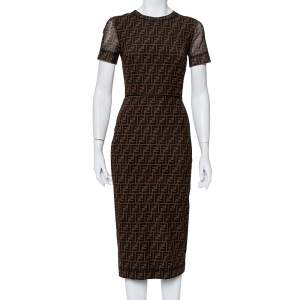 مملوكة مسبقًا Fendi Brown Zucca Monogram Mesh Sheath Dress S