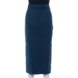 مملوكة مسبقًا Fendi Teal Blue Knit Logo Embroidered Midi Skirt S