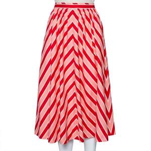 Fendi Pink Striped Printed Cotton Midi Skirt S