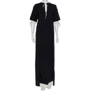 Fendi Black Crepe Contrast Trim Front Slit Detail Long Dress M