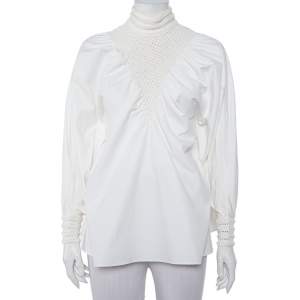 Fendi White Cotton Lace Trim Detail Oversized Top M