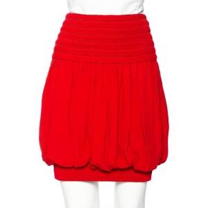 Fendi Red Crepe Textured Waist Trim Balloon Mini Skirt S