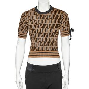 Pre Owned Fendi Brown Zucca Monogram Intarsia Knit Sweater Top S