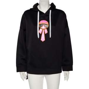 Pre Owned Fendi Black Neoprene Reflective Karlito Detailed Hoodie M