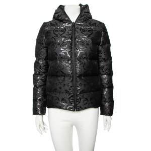 Pre Owned Fendi Black Printed Down Quilted Hooded Jacket S