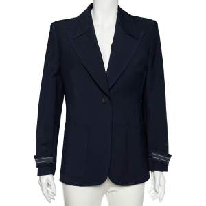 Fendi Navy Blue Wool Striped Cuff Detail Tailored Blazer M