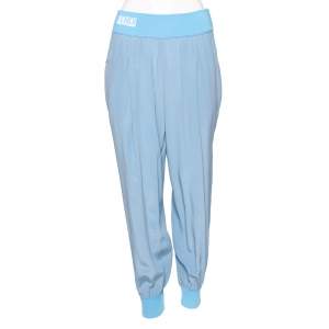 Pre Owned Fendi Blue Silk Side Stripe Detail Joggers S