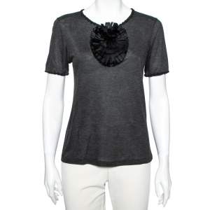 Fendi Grey Cotton Short Sleeves Top S