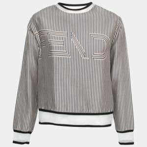 Pre Owned Fendi Blue & Beige Striped Cotton Long Sleeve Sweatshirt S